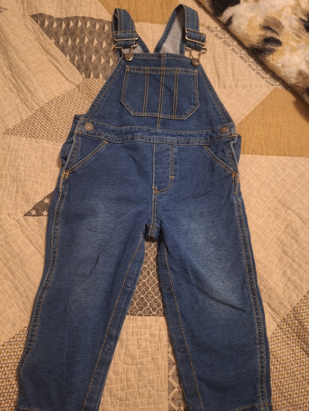 okie dokie Blue Denim Baby Overalls with Yellow Stitching